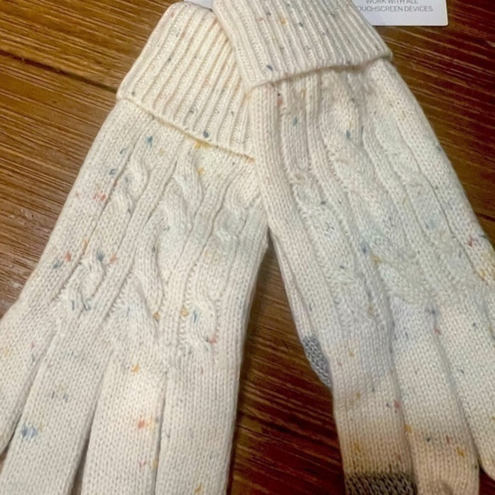 🆕Talbots Classic Cable Knit Techy Gloves Ivory Rainbow Sprinkles NWT::Holidays: